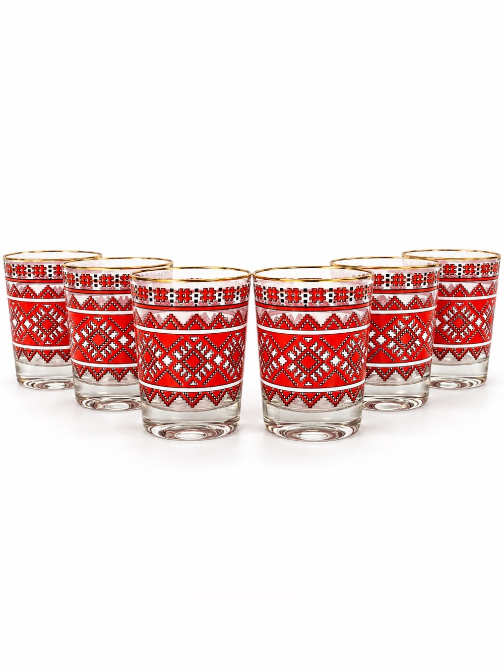 Vintage Red Folk Art Drinking Glasses Gold Rim Set of 6 Canada